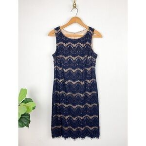 Eliza J Women’s Navy Blue & Black Lace Sleeveless Shift Dress Sz 4